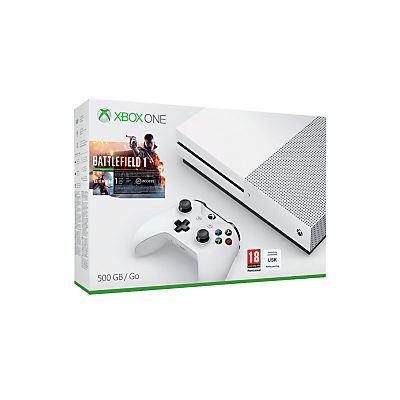 Microsoft Xbox One S Console, 500GB, with Battlefield Game Download